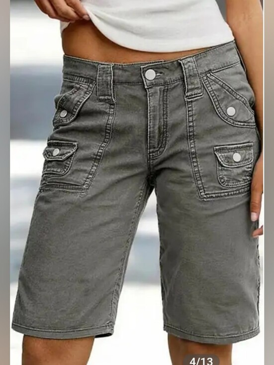 Flamingals Pants - Flamingals Solid Stitch Detail Mid Waist Gray Bermuda Shorts NWT Large